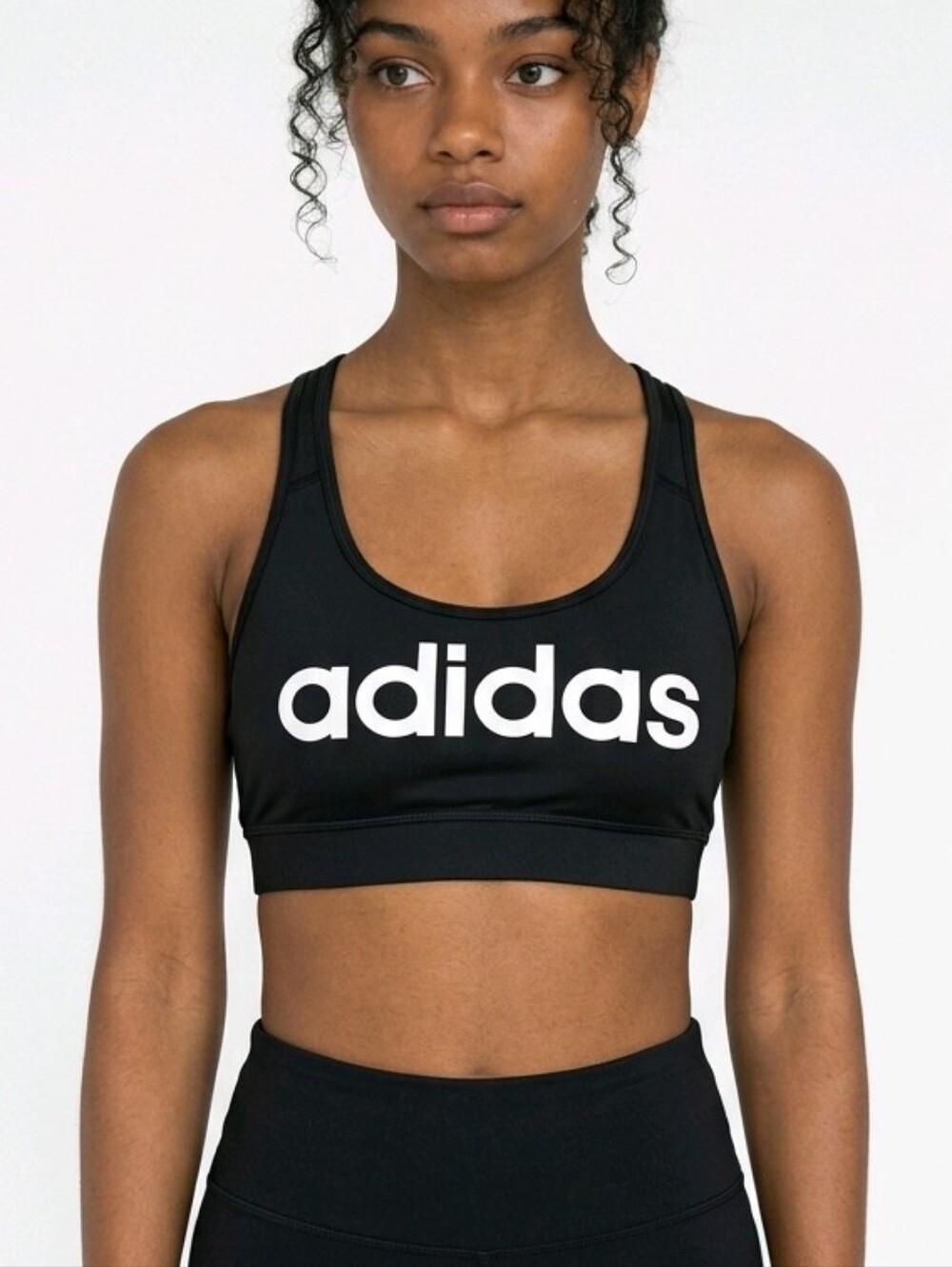 adidas Climalite Racerback Sports Bra Black w/White Spell Out Size Small